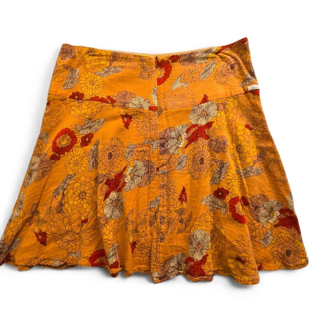 Rip Curl Large Floral Print Orange Cotton Skirt Lightweight Flared Design Lined